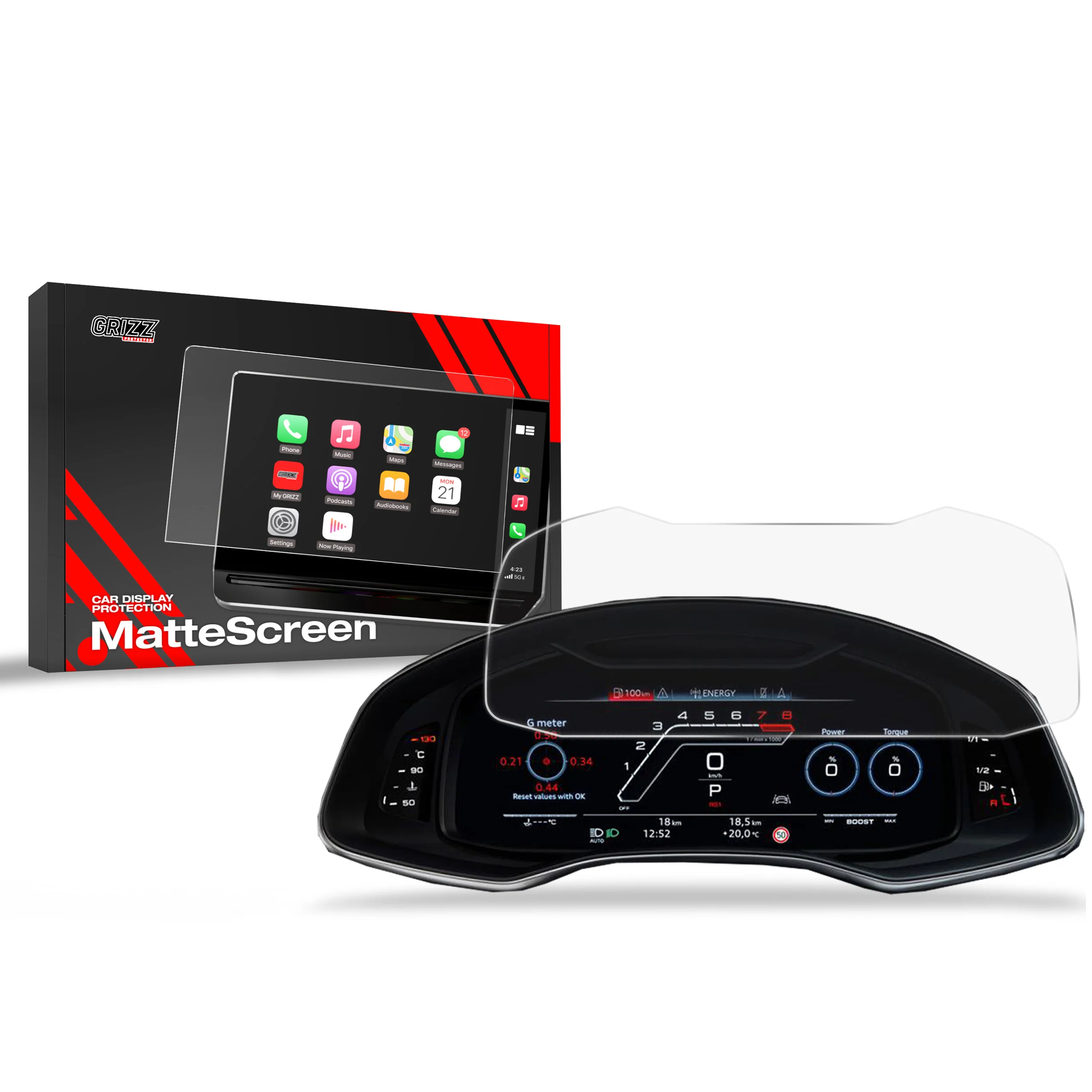 Matte Autodisplayfolie für Audi Q8 Virtual Cockpit 12,3" (2018-2025), Grizz Protector