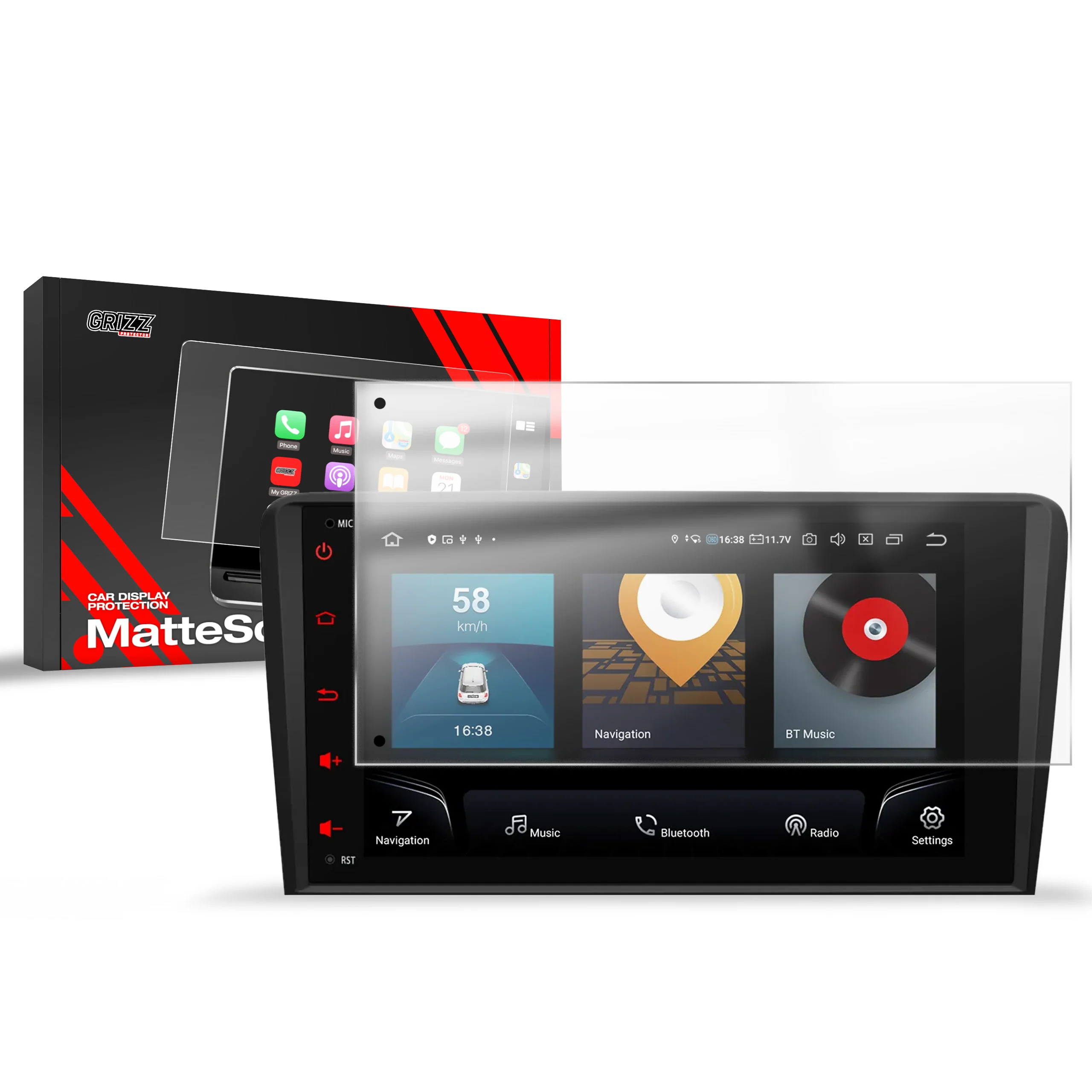 Matte Autodisplayfolie für Audi S3 8P Android Radio (2006-2012), Grizz Protector