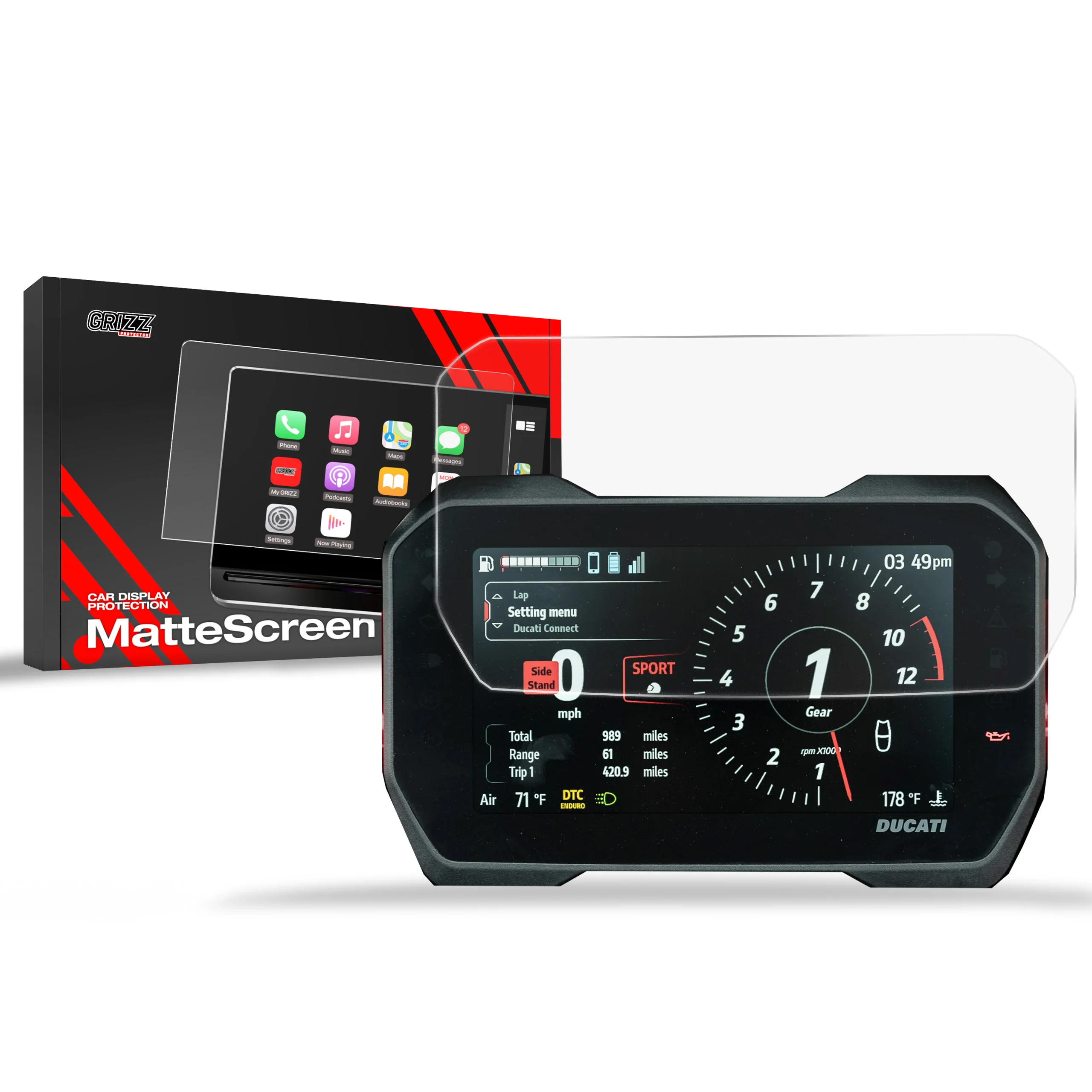Matte Autodisplayfolie für Ducati Multistrada V4 RS 7" (2024-2025), Grizz Protector