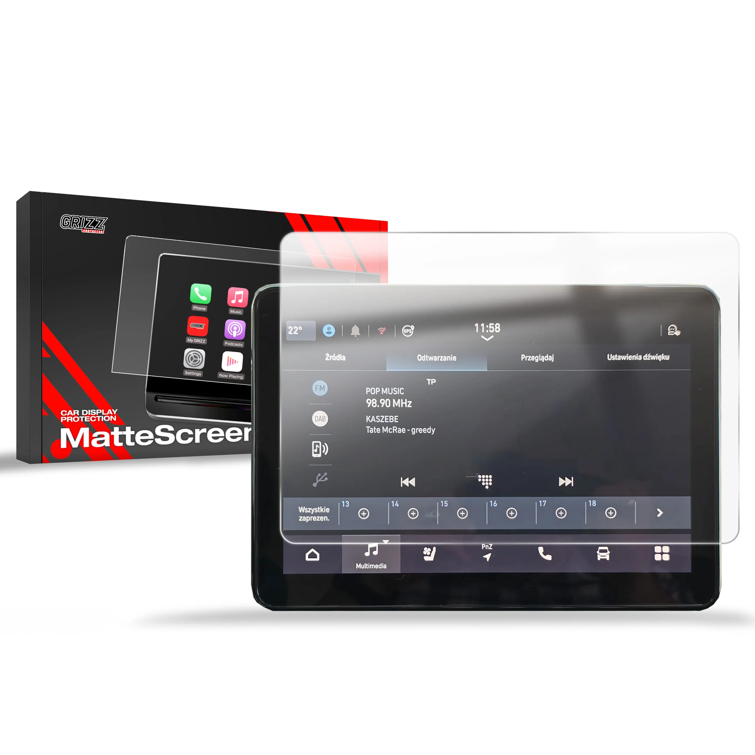 Matte Autodisplayfolie für Fiat Mileo 10" (2024-2025), Grizz Protector