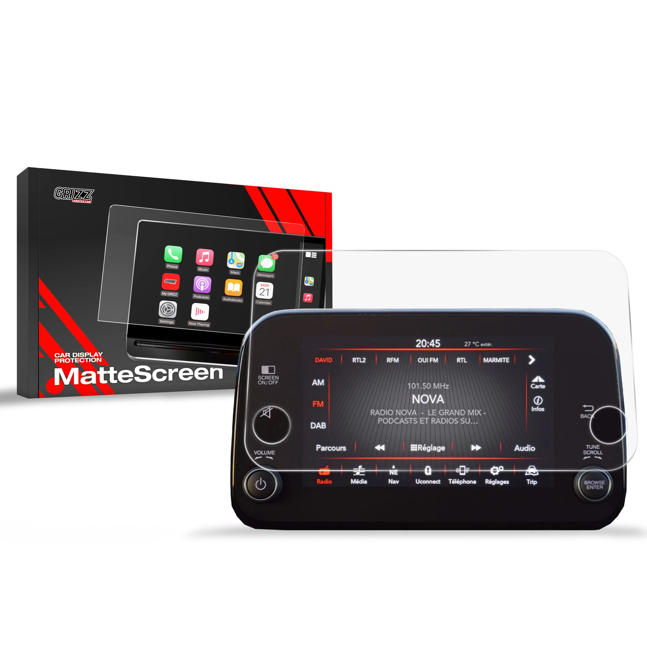 Matte Autodisplayfolie für Fiat Tipo 7" (2020-2025), Grizz Protector