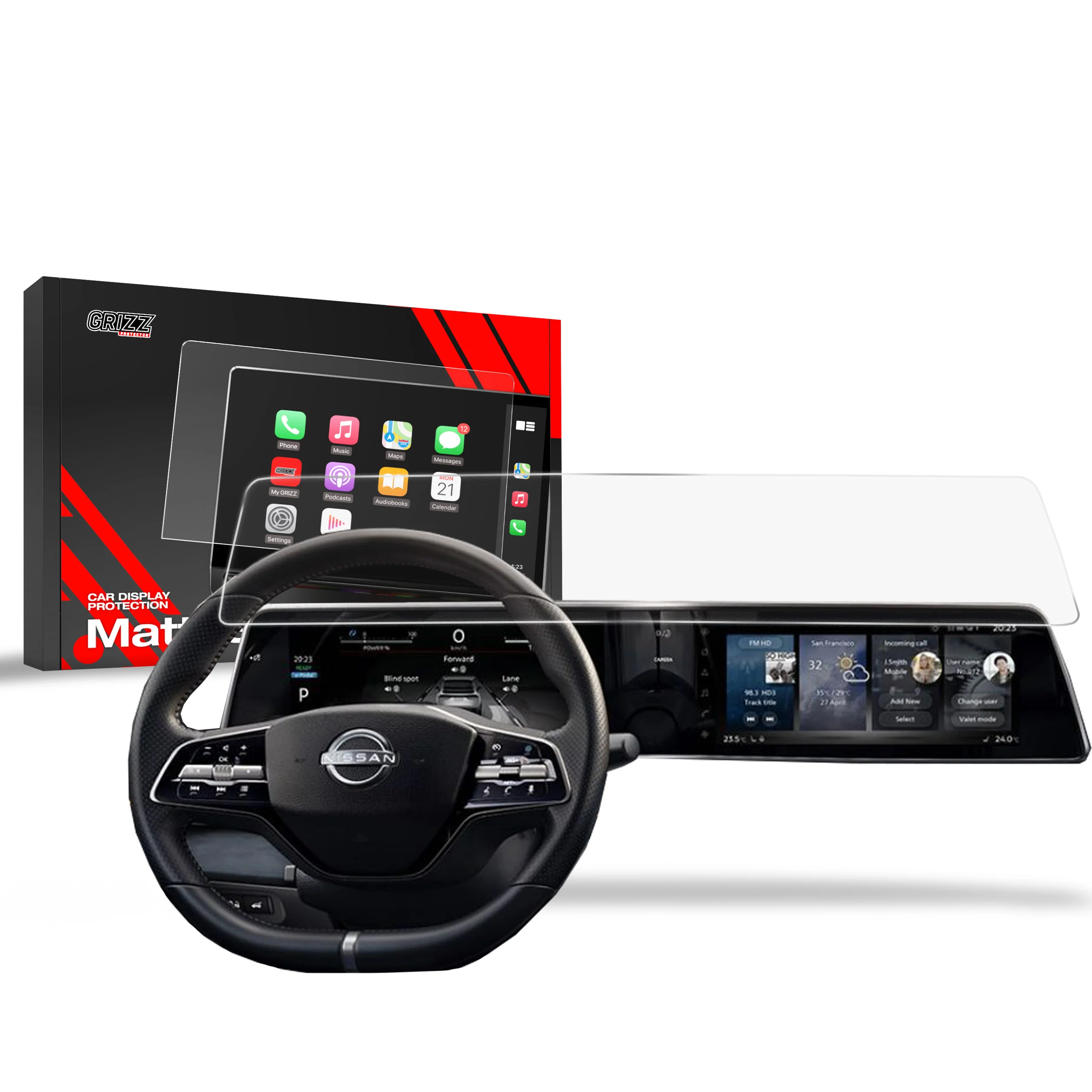 Matte Autodisplayfolie für Nissan Ariya 12,3" (2024-2025), Grizz Protector