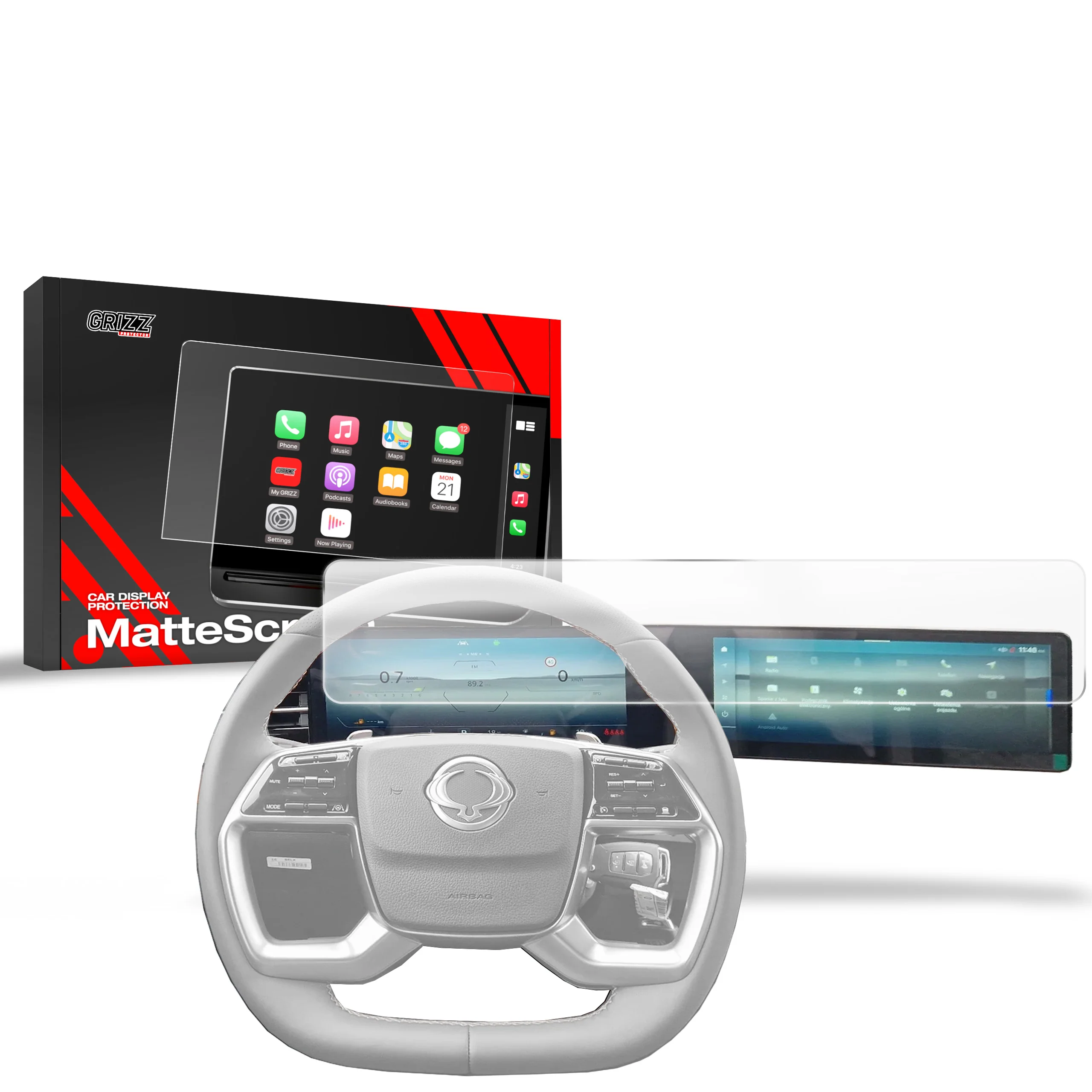 Matte Autodisplayfolie für SsangYong Torres 12,3" (2024-2025), Grizz Protector