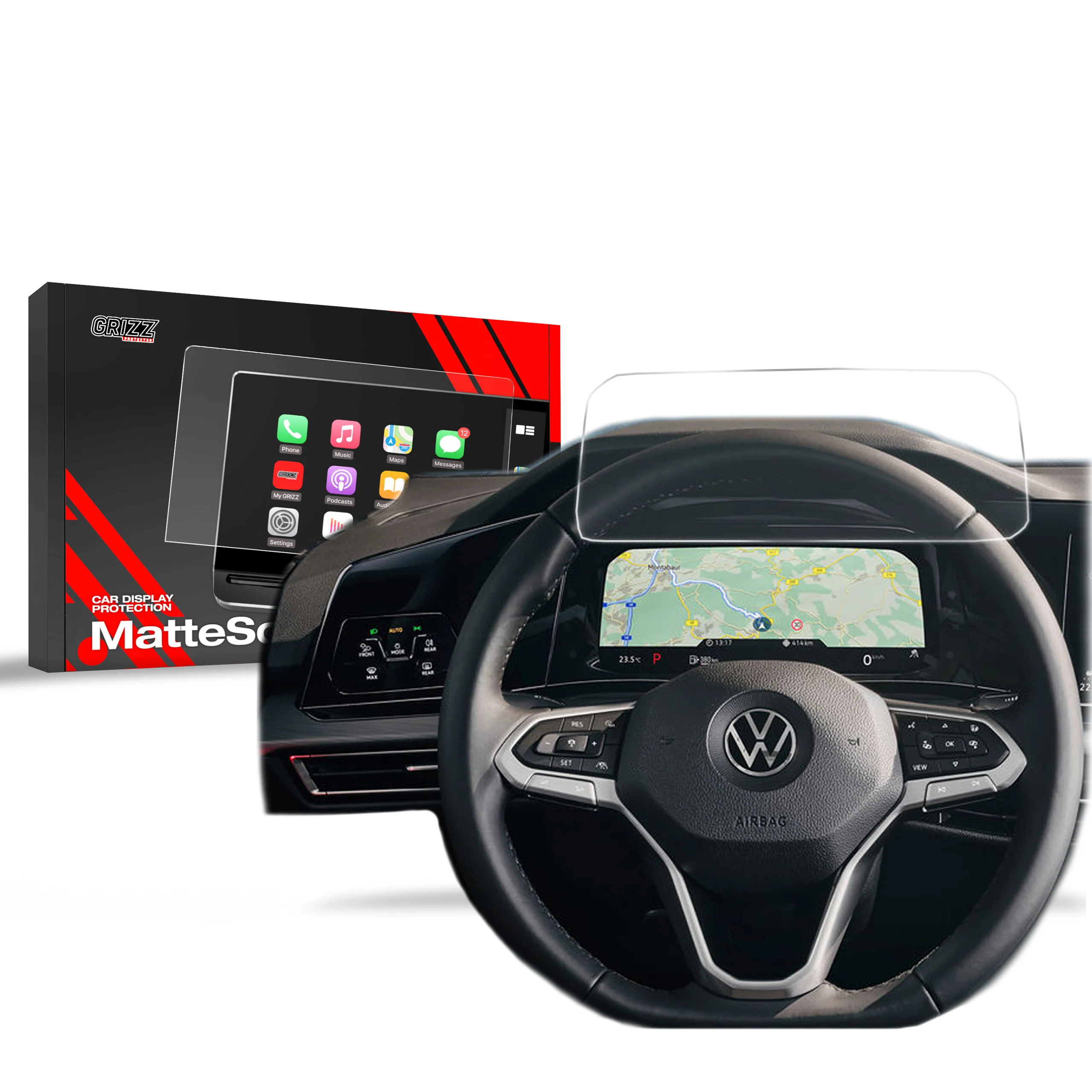 Matte Autodisplayfolie für Volkswagen Golf 8 Digital Cockpit 10,25" (2020-2025), Grizz Protector