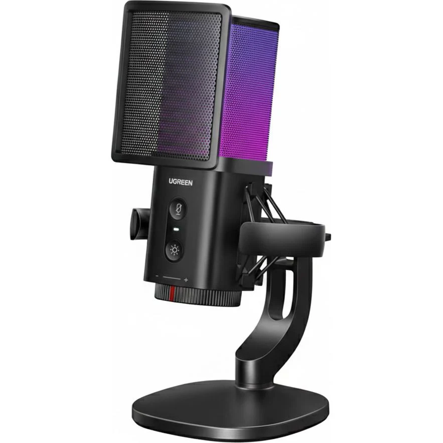 Mikrofon kabelgebunden, Schreibtisch, RGB, mit Popfilter, Schutzkorb und USB-A/USB-C-Kabel 1,5 m, Ugreen CM581, Schwarz