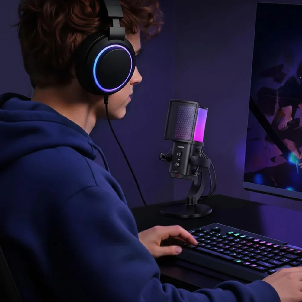 Mikrofon kabelgebunden, Schreibtisch, RGB, mit Popfilter, Schutzkorb und USB-A/USB-C-Kabel 1,5 m, Ugreen CM581, Schwarz - Image 6
