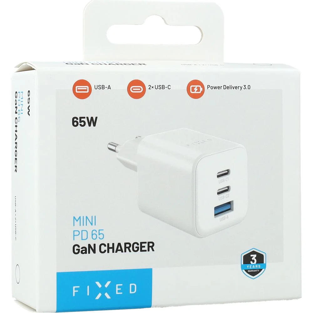 Netzladegerät GaN 1x USB-A 2x USB-C PD 3.0, 65W, QC 4.0, AFC, FCP, SCP, Kompakt, Fixed Mini PD 65 GaN Charger, Weiß - Image 10