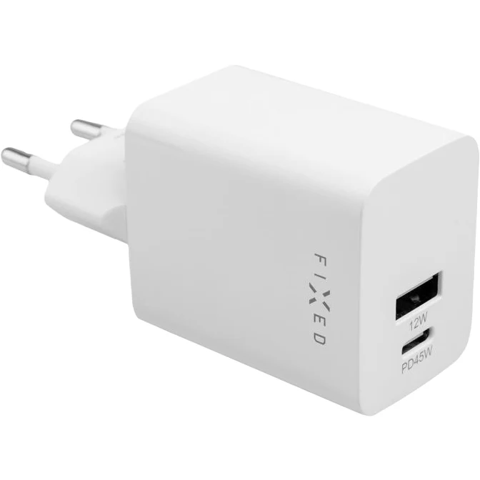 Netzladegerät mit USB-C PD und USB-A, 45W, Fixed Mini Travel Charger, Weiß