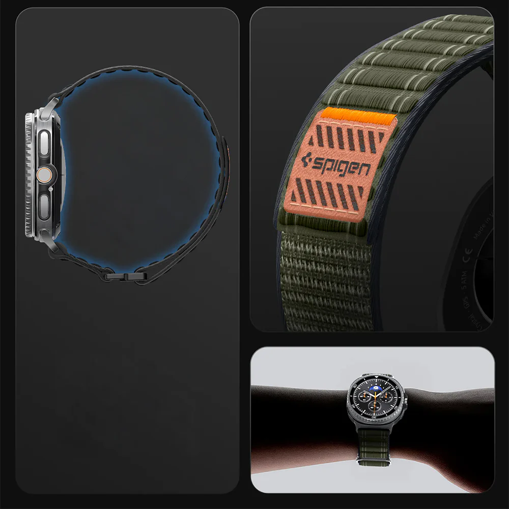 Nylon Armband für Galaxy Watch 8 / 8 Classic, Spigen WBF0, Dunkelgrün - Image 11