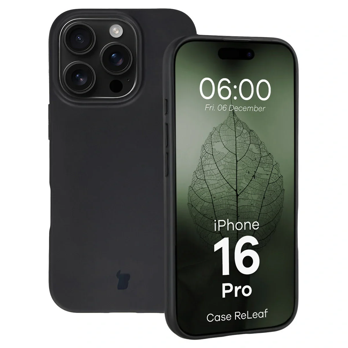 Recycelte Handyhülle Bizon ReLeaf für iPhone 16 Pro, Schwarz