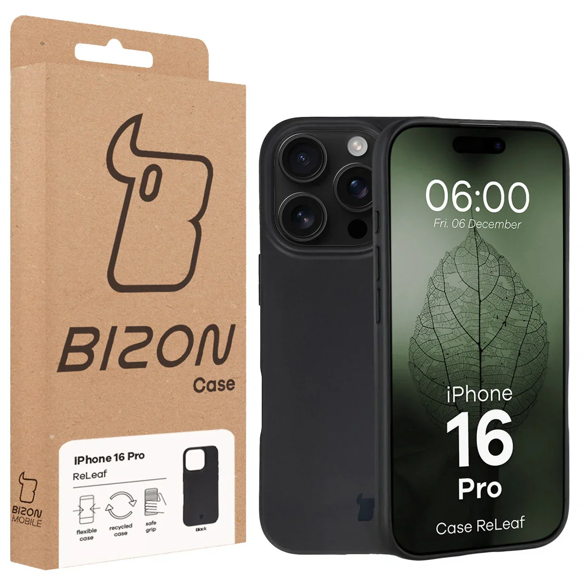 Recycelte Handyhülle Bizon ReLeaf für iPhone 16 Pro, Schwarz - Image 6