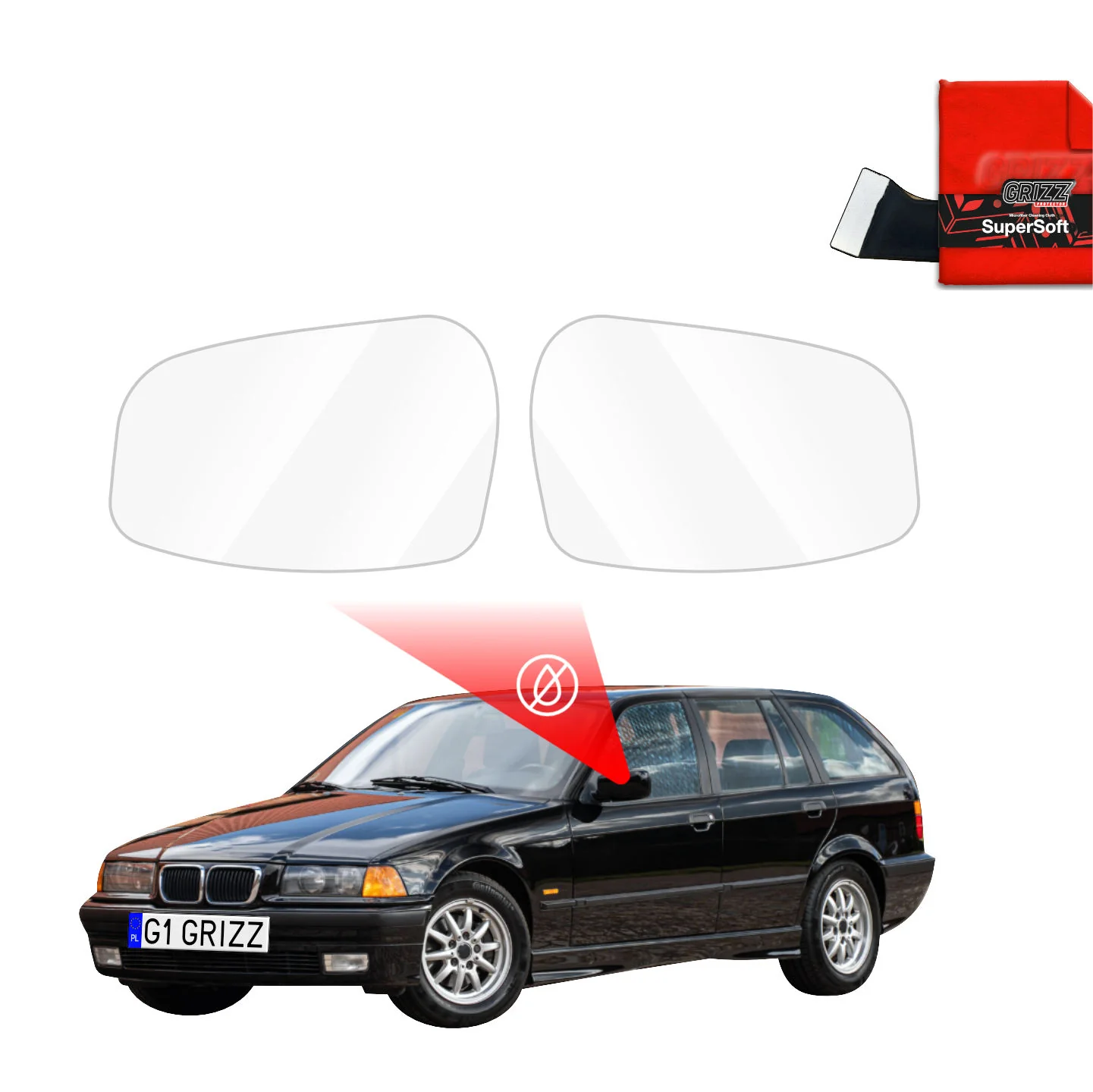Regenschutzfolie Grizz Protector für Außenspiegel - BMW 3 E36 Kombi (1990-1999)