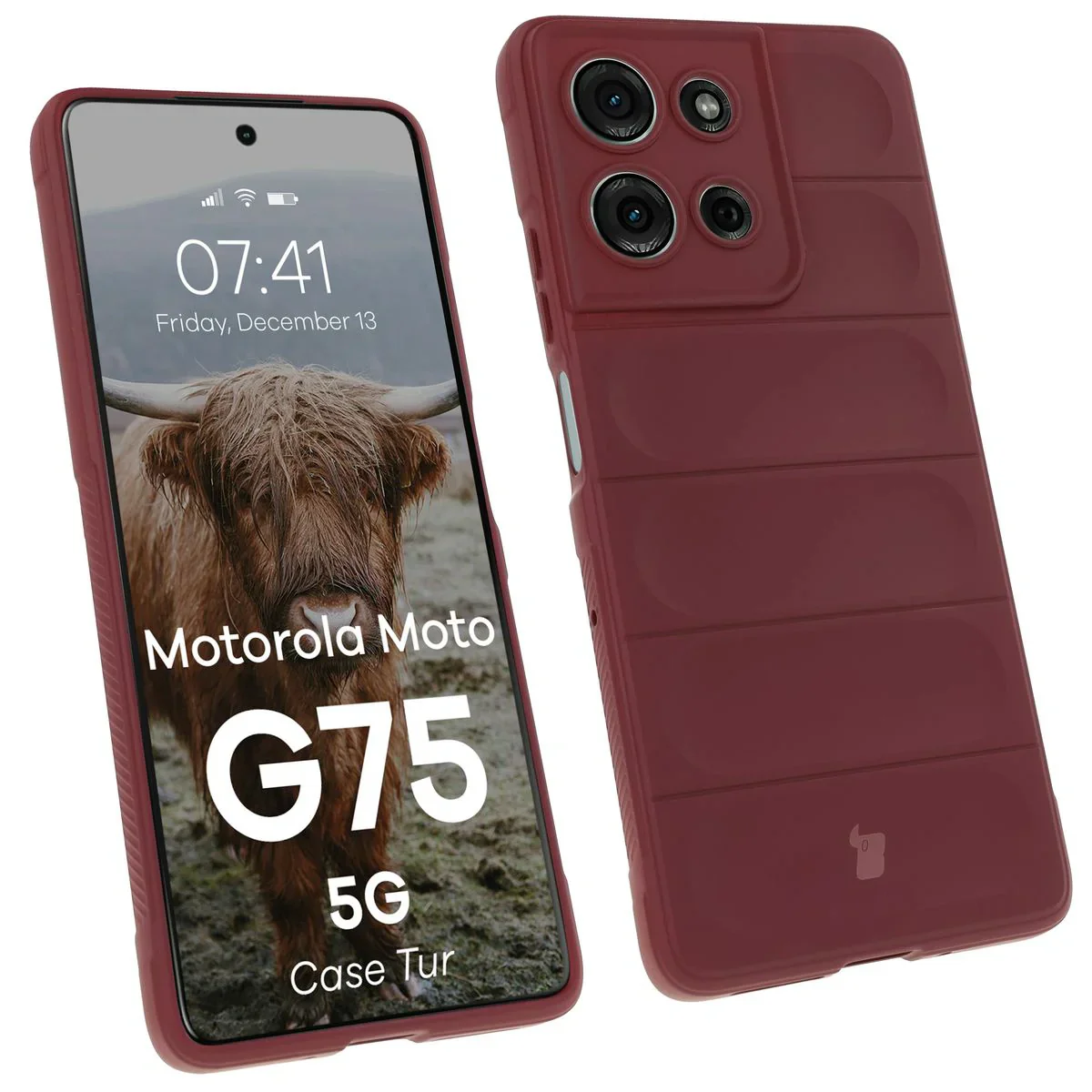 Robuste Handyhülle für Motorola Moto G75 5G, Bizon Case Tur, Burgunderrot