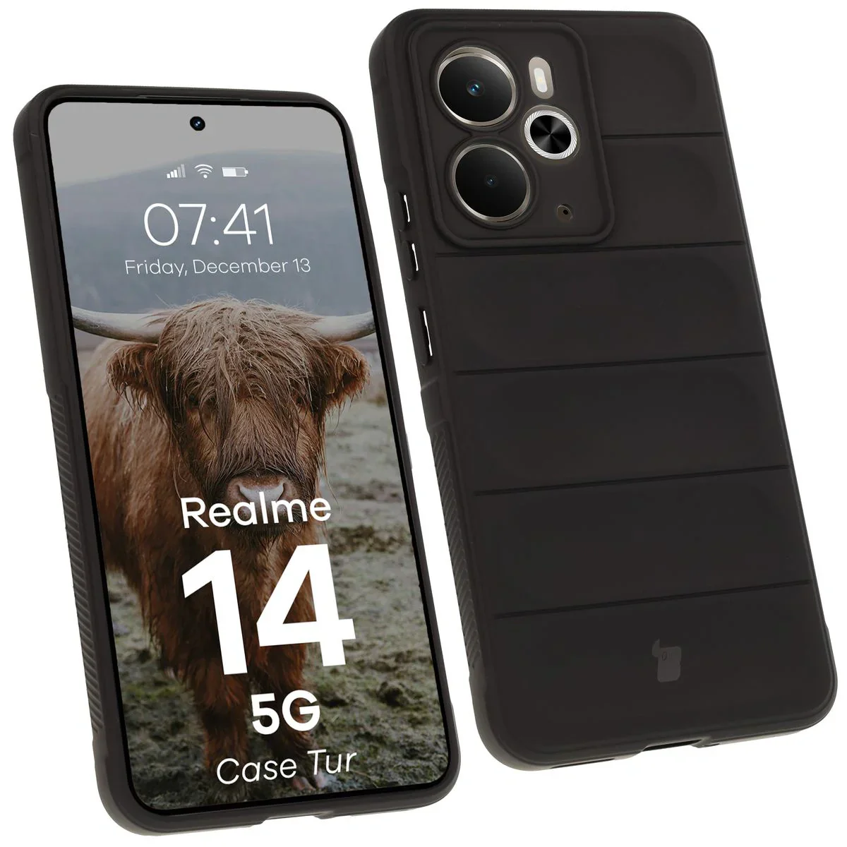 Robuste Handyhülle für Realme 14 5G, Bizon Case Tur, Schwarz