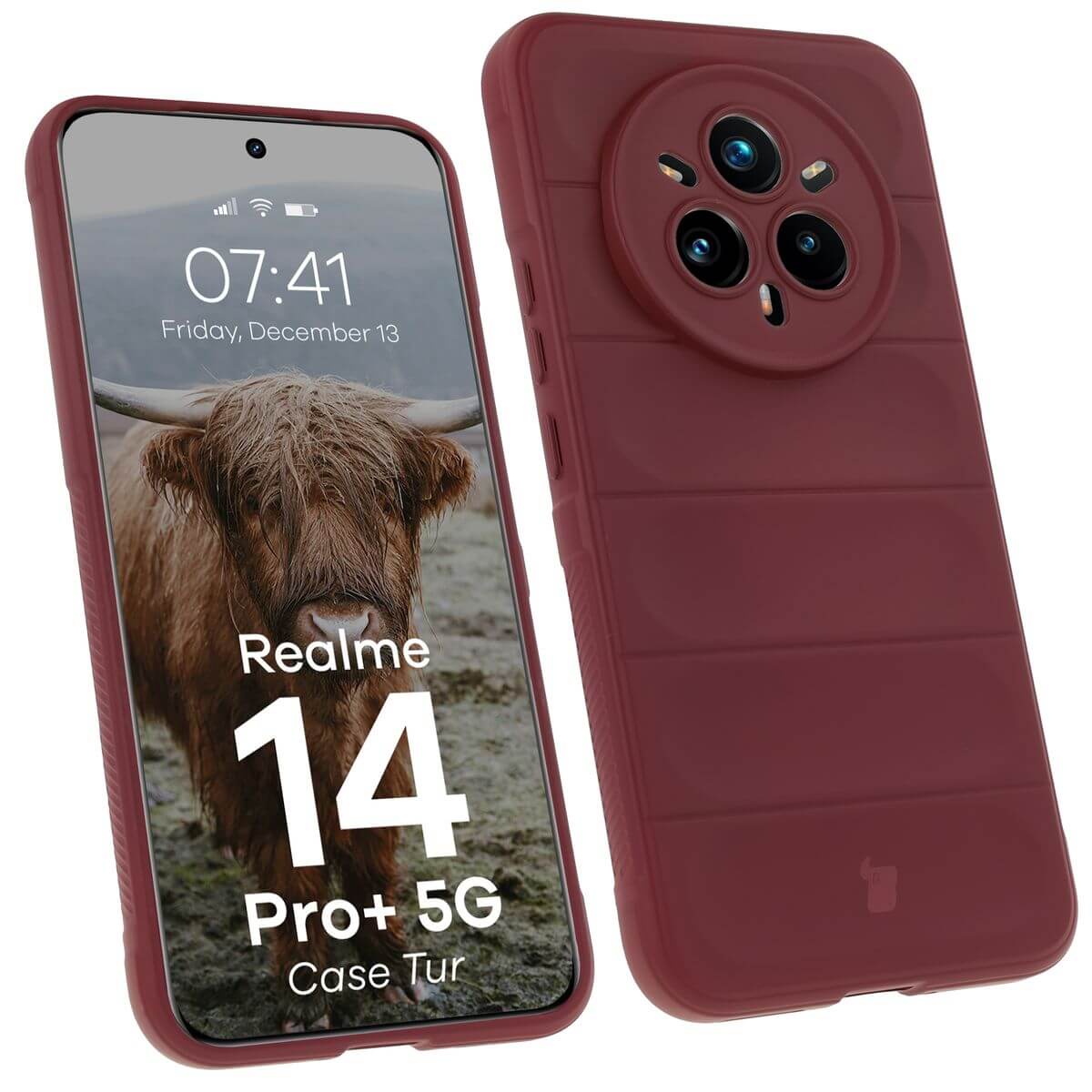 Robuste Handyhülle für Realme 14 Pro Plus 5G, Bizon Case Tur, Burgunderrot