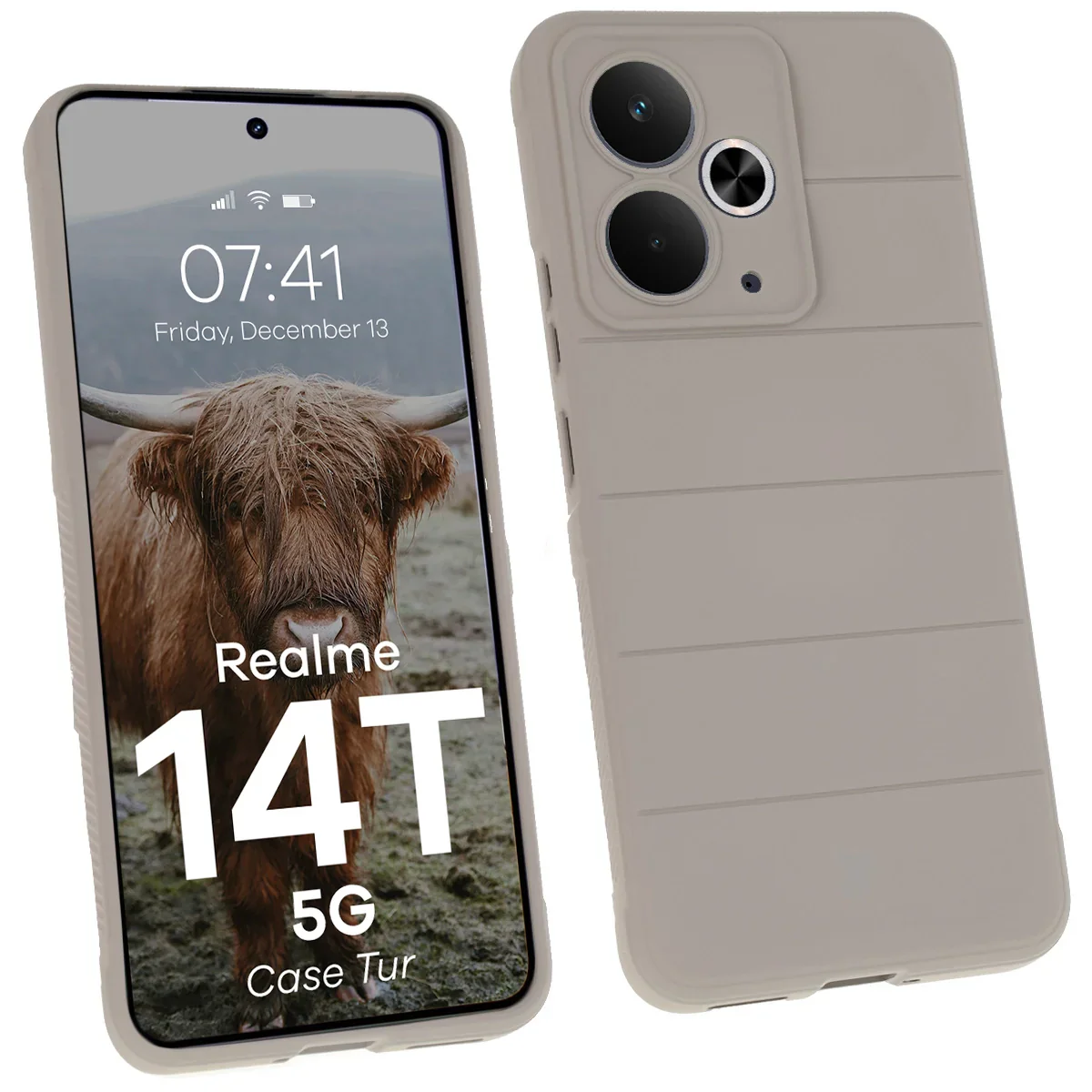 Robuste Handyhülle für Realme 14T 5G, Bizon Case Tur, Hellgrau