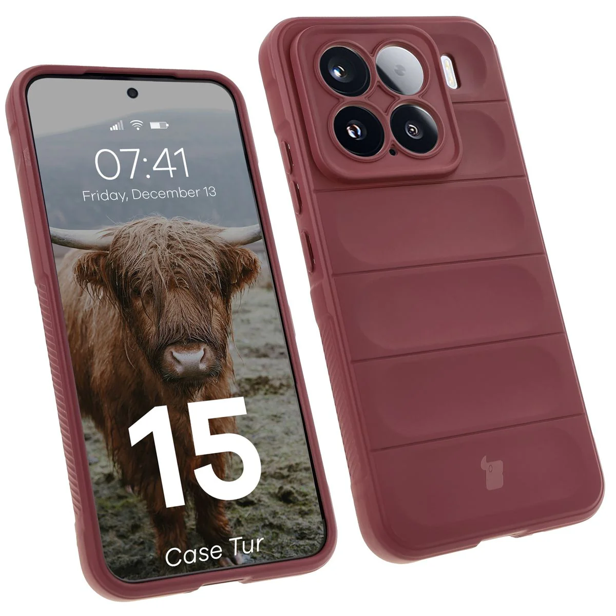 Robuste Handyhülle für Xiaomi 15, Bizon Case Tur, Burgunderrot