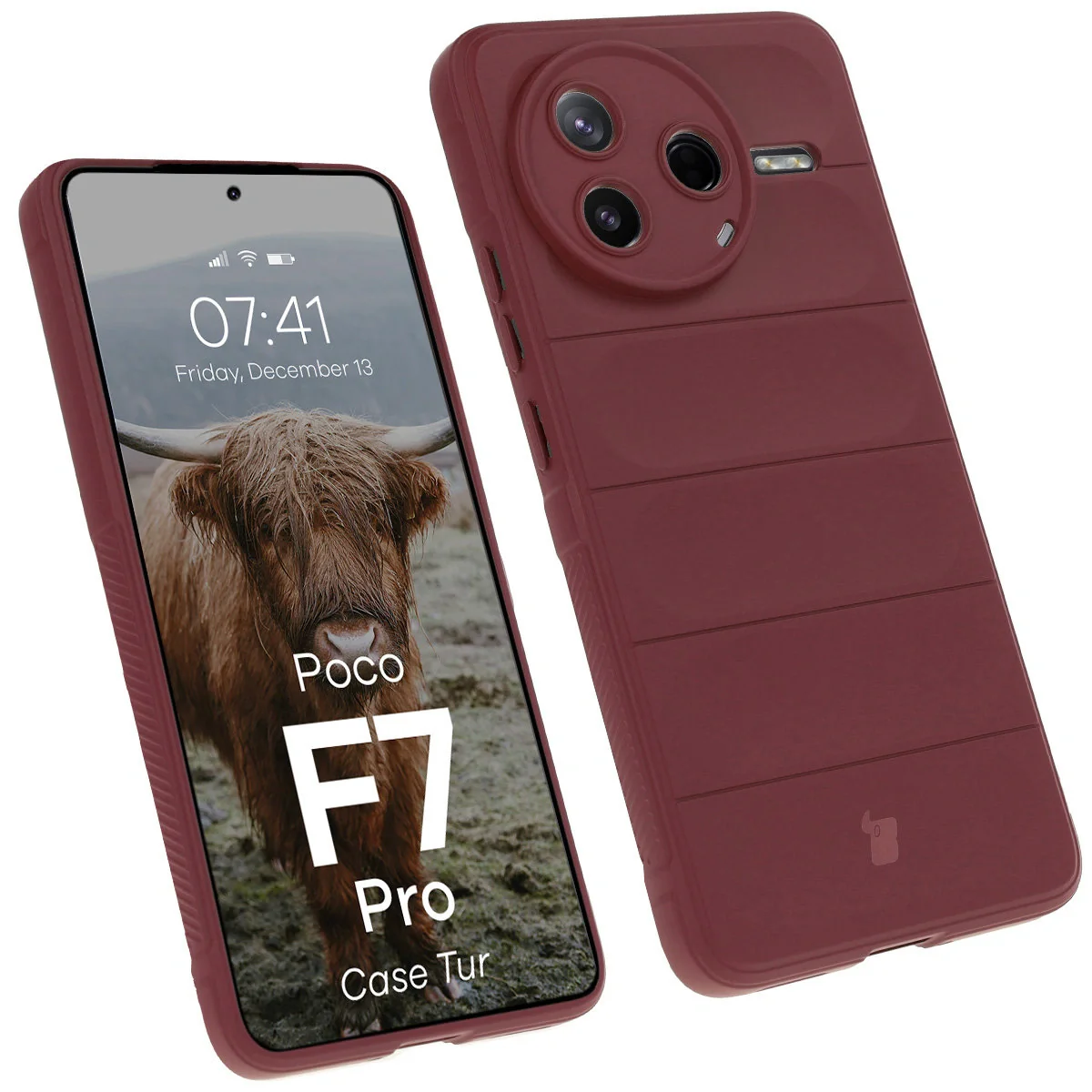 Robuste Handyhülle für Xiaomi Poco F7 Pro, Bizon Case Tur, Burgunderrot