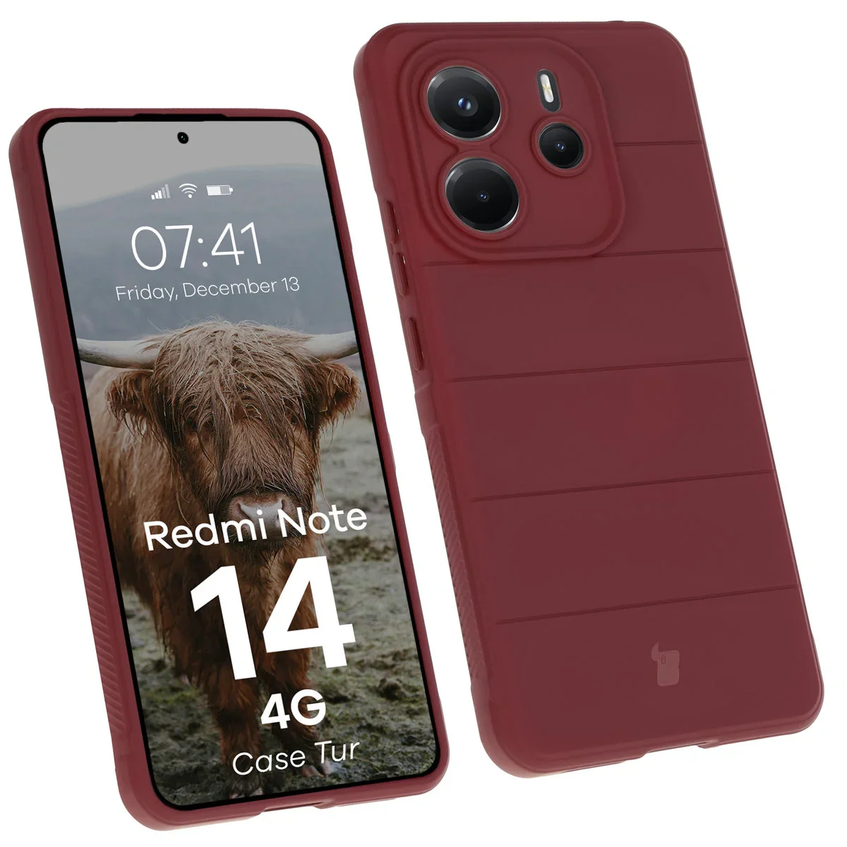 Robuste Handyhülle für Xiaomi Redmi Note 14 4G, Bizon Case Tur, Burgunderrot