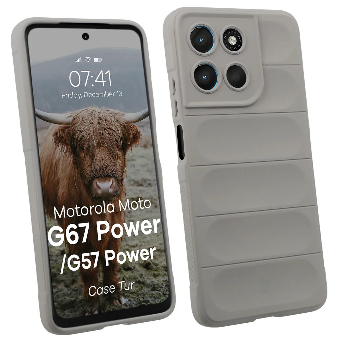 Robuste Handyhülle für Motorola Moto G57 Power / G67 Power, Bizon Case Tur, Hellgrau