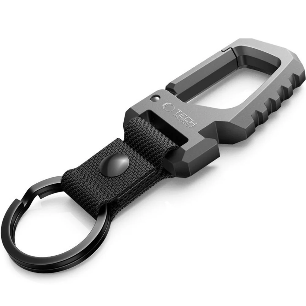 Schlüsselanhänger mit Karabiner und Flaschenöffner, Tech-Protect Slidelock Carabiner Keychain Gunmetal, Schwarz