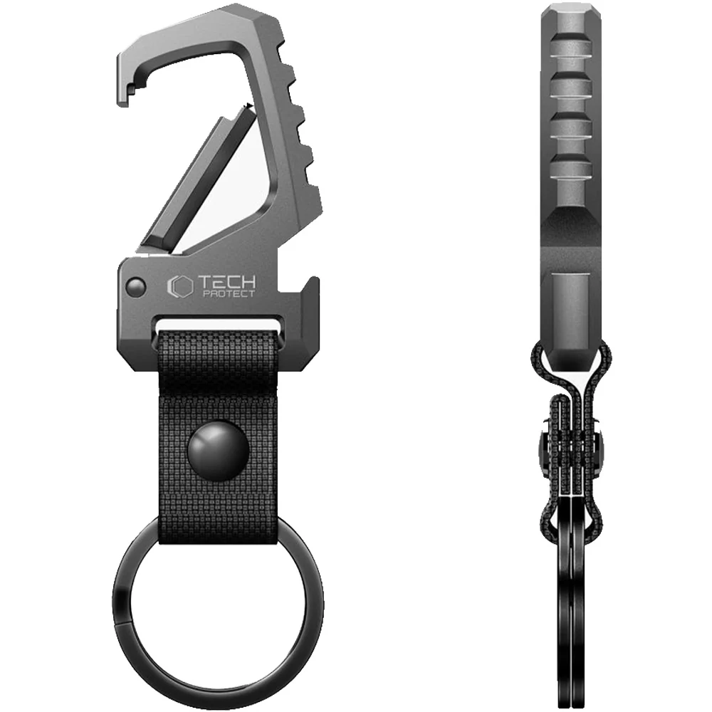 Schlüsselanhänger mit Karabiner und Flaschenöffner, Tech-Protect Slidelock Carabiner Keychain Gunmetal, Schwarz - Image 2