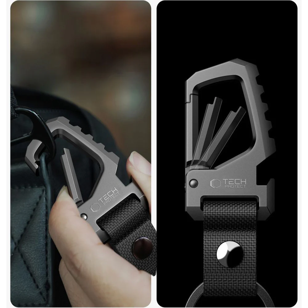 Schlüsselanhänger mit Karabiner und Flaschenöffner, Tech-Protect Slidelock Carabiner Keychain Gunmetal, Schwarz - Image 4