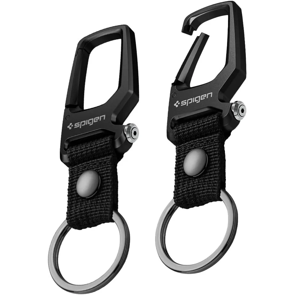 Schlüsselanhänger mit Karabiner und Flaschenöffner, Spigen Carabiner with KeyRing 2-Pack, Schwarz