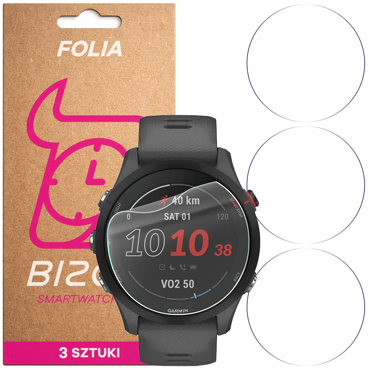 Schutzfolie für den Bildschirm für Garmin Forerunner 255, Bizon Watch HydroFlex, 3 Stück
