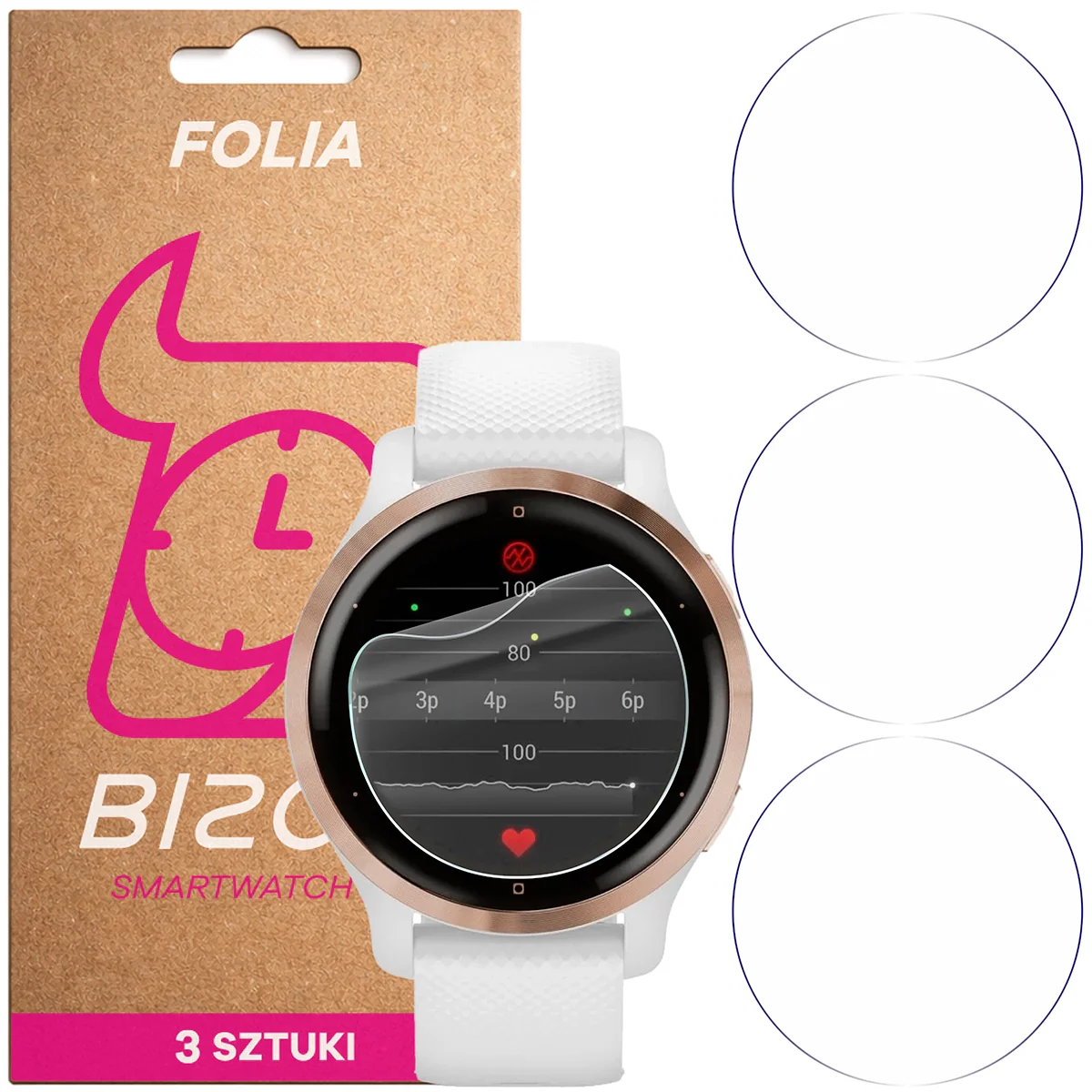 Schutzfolie für den Bildschirm für Garmin Venu 2S, Bizon Watch HydroFlex, 3 Stück
