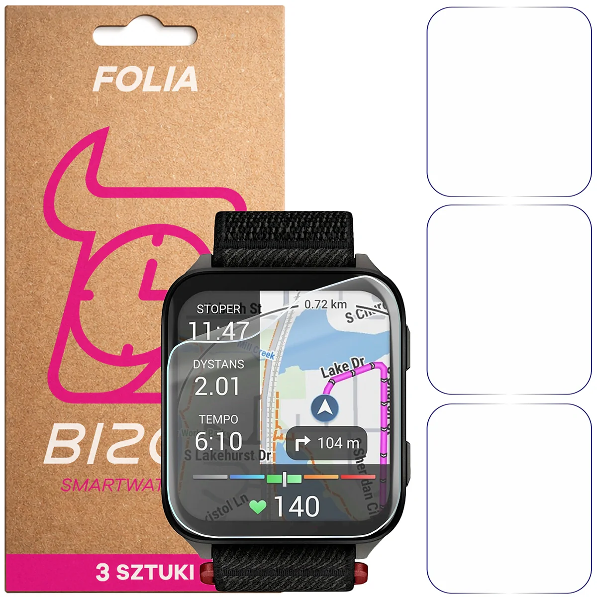 Schutzfolie für den Bildschirm für Garmin Venu X1, Bizon Watch HydroFlex, 3 Stück