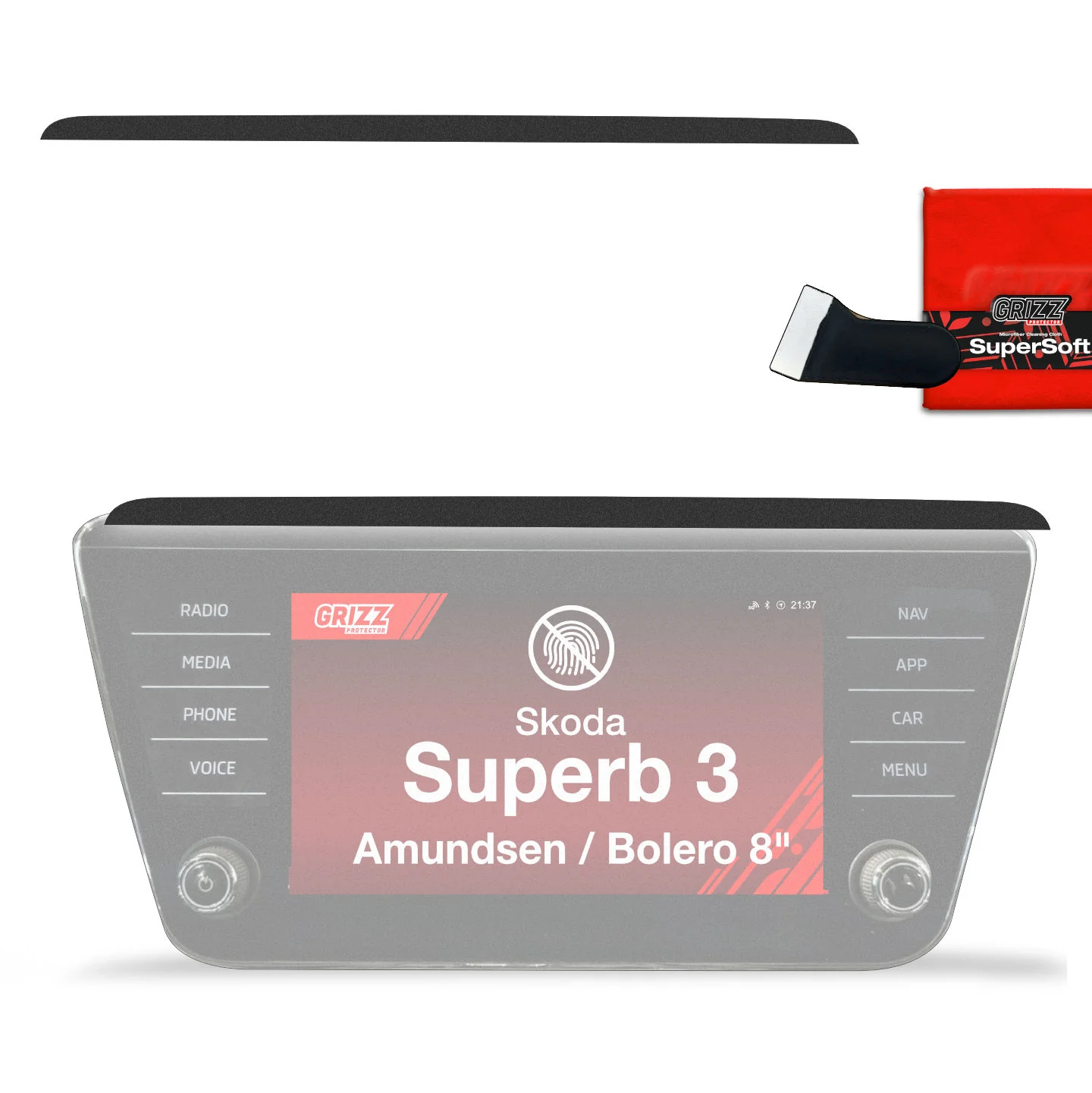 Schutzfolien Grizz Protector für Armaturenbrett - Skoda Superb 3 8" Amundsen/Bolero (2015-2024) Schwarz Matt Antifingerprint