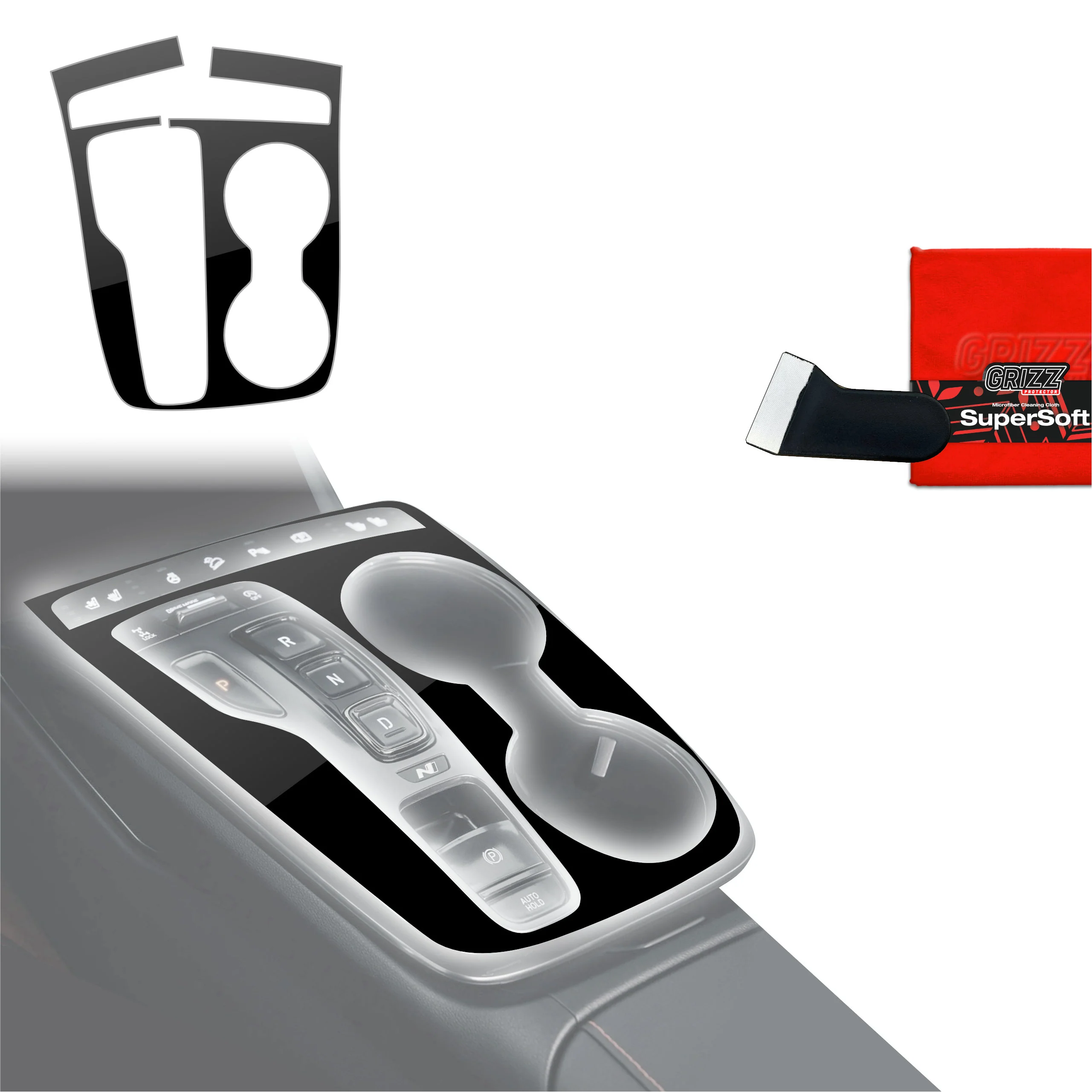 Schutzfolien Grizz Protector für Mittelkonsole - Hyundai Tucson N-Line (2021-2024) Schwarz Glanz
