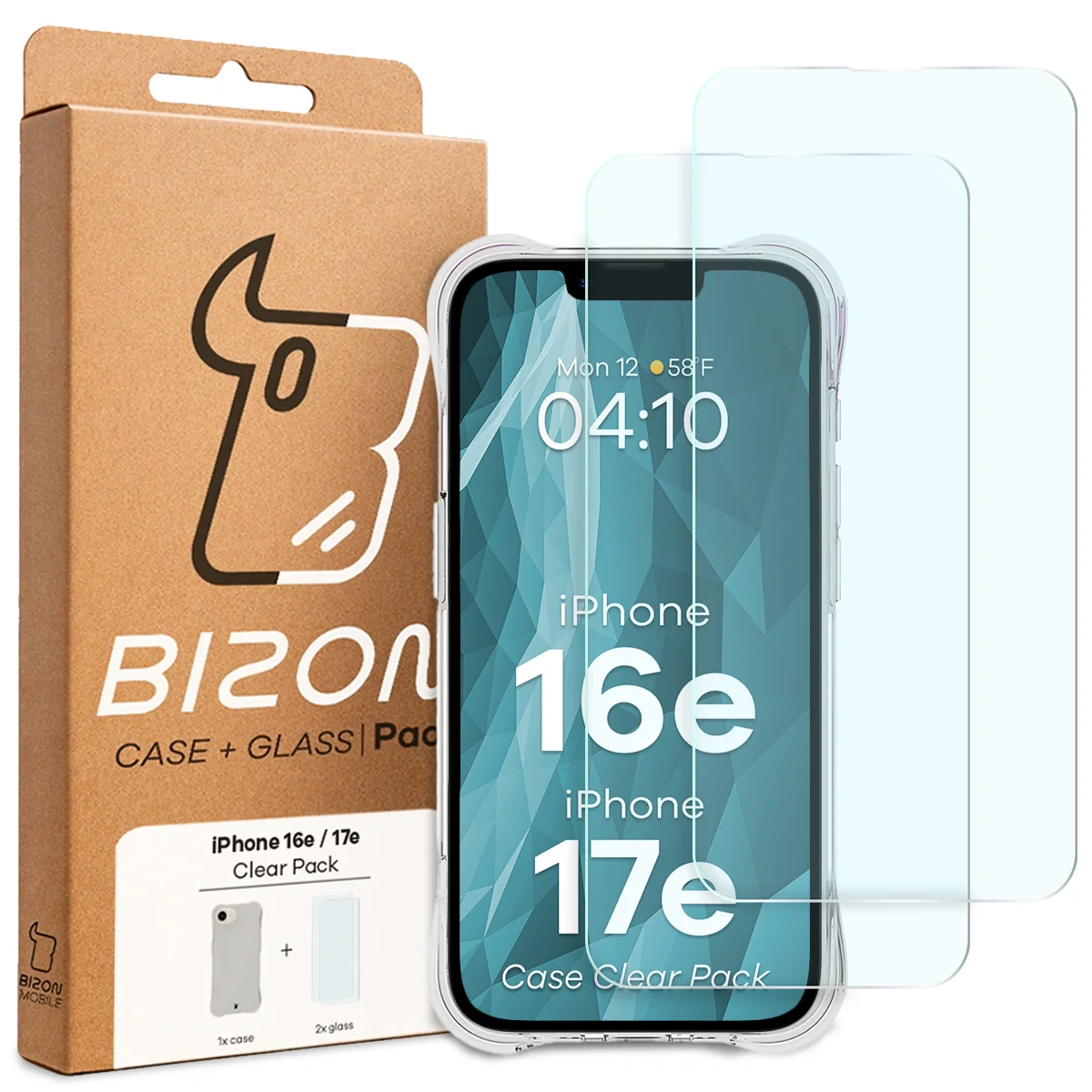 Schutzhülle + 2x gehärtetes Glas für iPhone 17e / 16e, Bizon Case Clear Pack, Transparent - Image 9