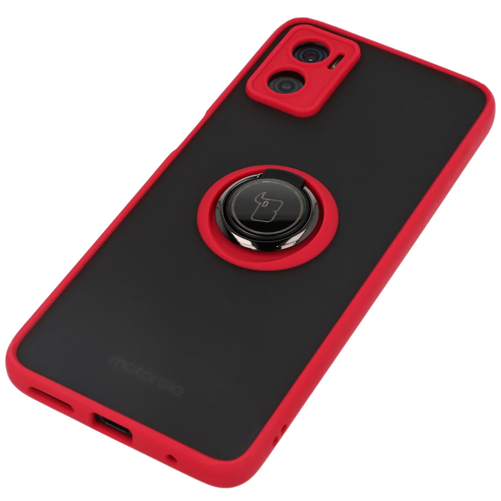 Handyhülle mit Fingergriff für Motorola Moto E22 / E22i, Bizon Case Hybrid Ring, getönt mit rotem Rahmen - Image 3