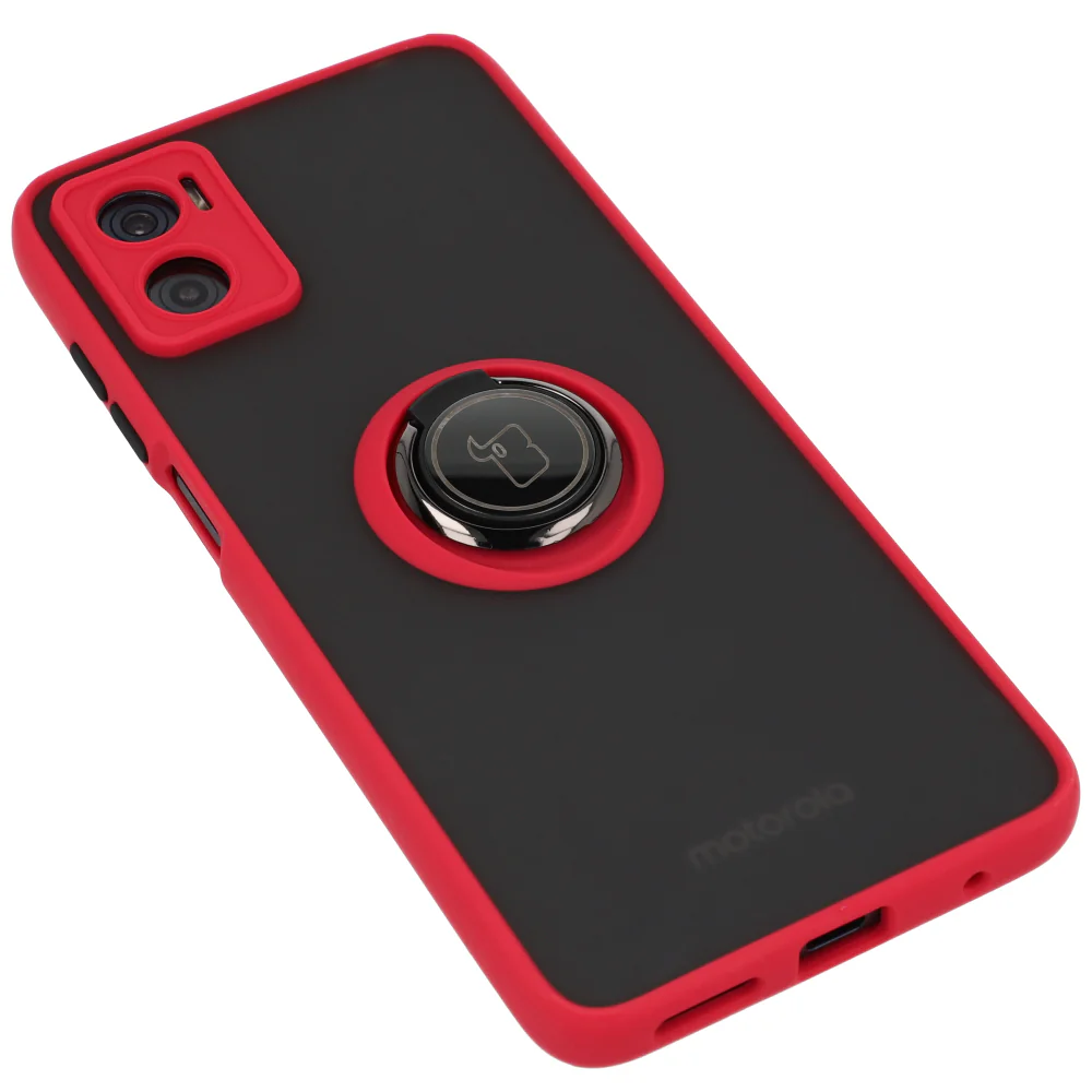 Handyhülle mit Fingergriff für Motorola Moto E22 / E22i, Bizon Case Hybrid Ring, getönt mit rotem Rahmen - Image 4