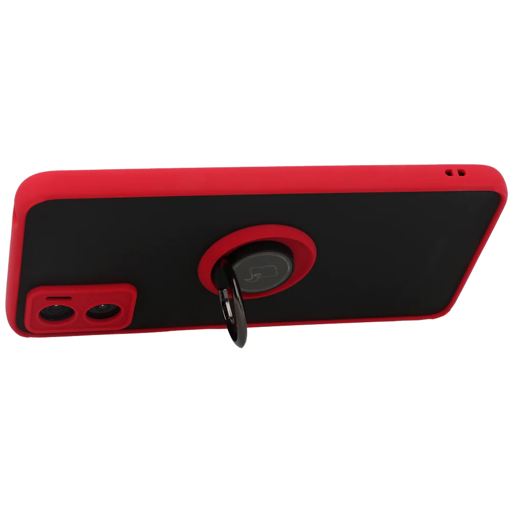 Handyhülle mit Fingergriff für Motorola Moto E22 / E22i, Bizon Case Hybrid Ring, getönt mit rotem Rahmen - Image 5
