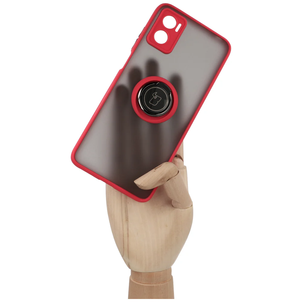 Handyhülle mit Fingergriff für Motorola Moto E22 / E22i, Bizon Case Hybrid Ring, getönt mit rotem Rahmen - Image 6