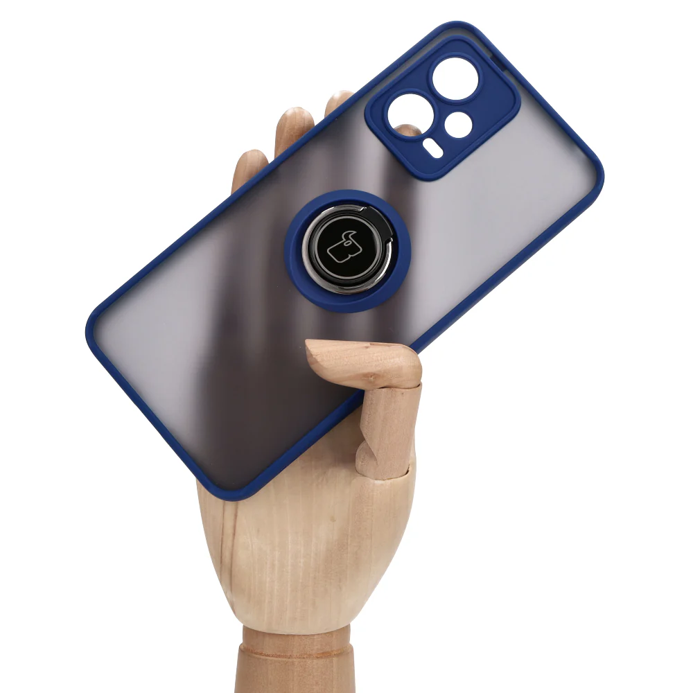 Handyhülle mit Fingergriff für Xiaomi Poco X5 / Redmi Note 12 5G, Bizon Case Hybrid Ring, getönt mit dunkelblauem Rahmen - Image 6