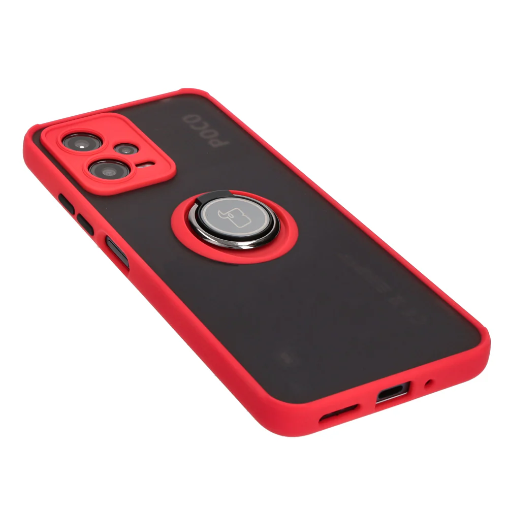 Handyhülle mit Fingergriff für Xiaomi Poco X5 / Redmi Note 12 5G, Bizon Case Hybrid Ring, getönt mit rotem Rahmen - Image 4
