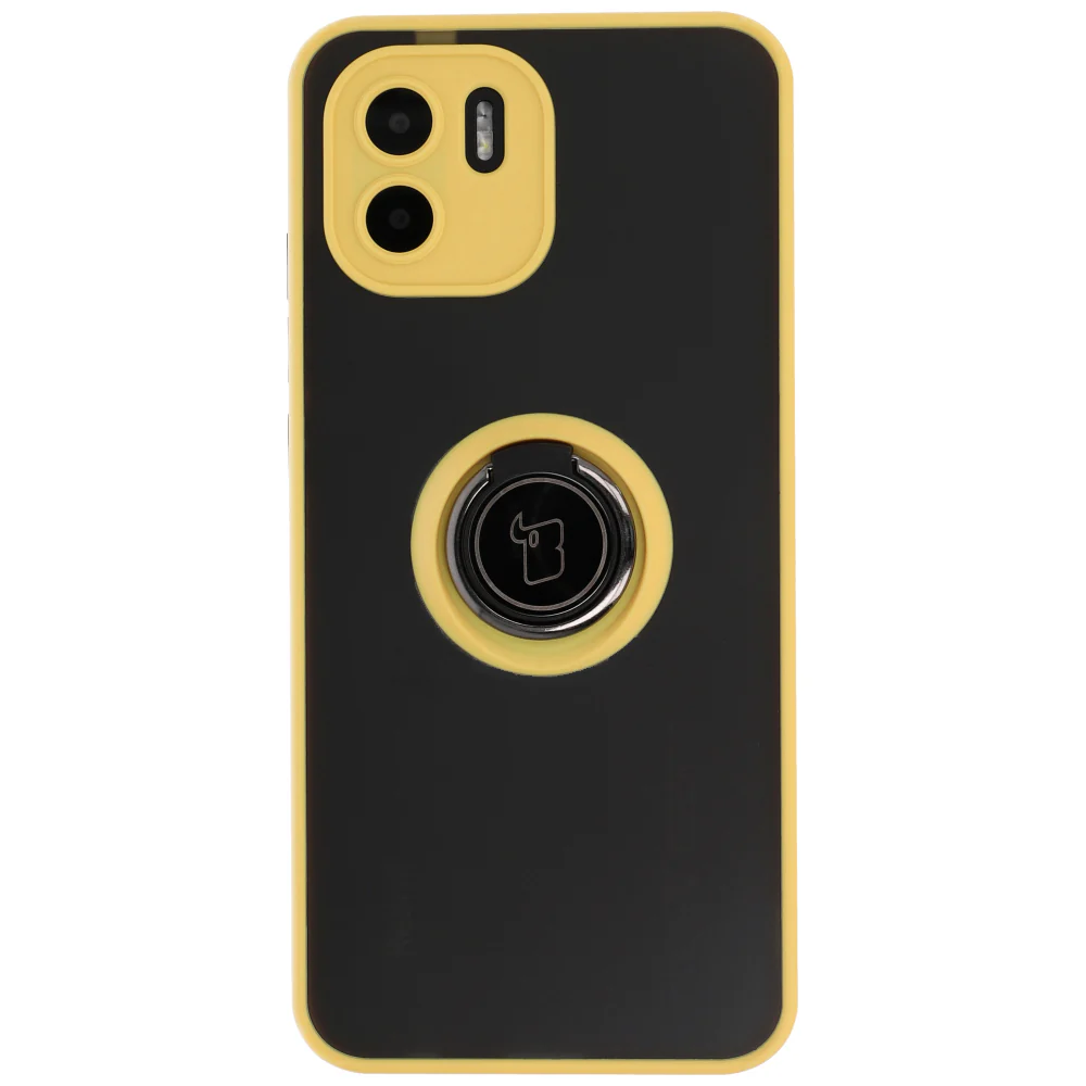 Handyhülle mit Fingergriff für Xiaomi Redmi A1, Bizon Case Hybrid Ring, getönt mit gelbem Rahmen - Image 2