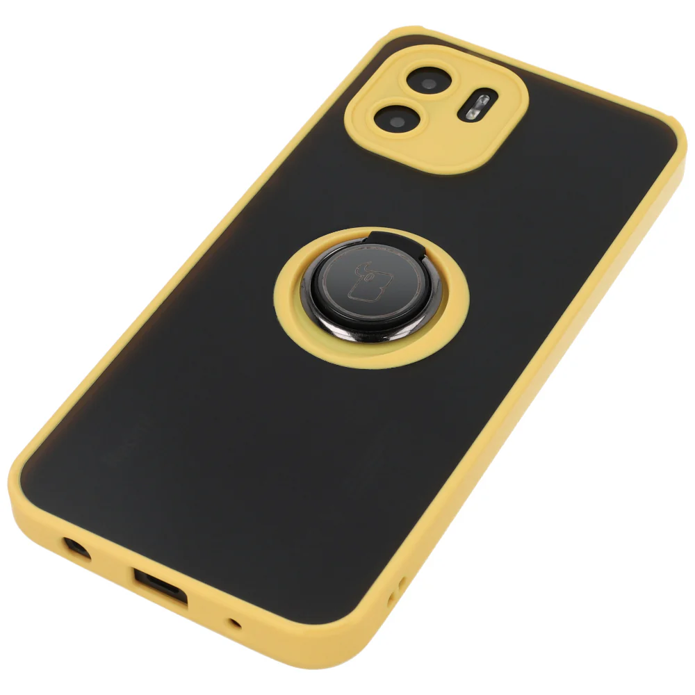 Handyhülle mit Fingergriff für Xiaomi Redmi A1, Bizon Case Hybrid Ring, getönt mit gelbem Rahmen - Image 4