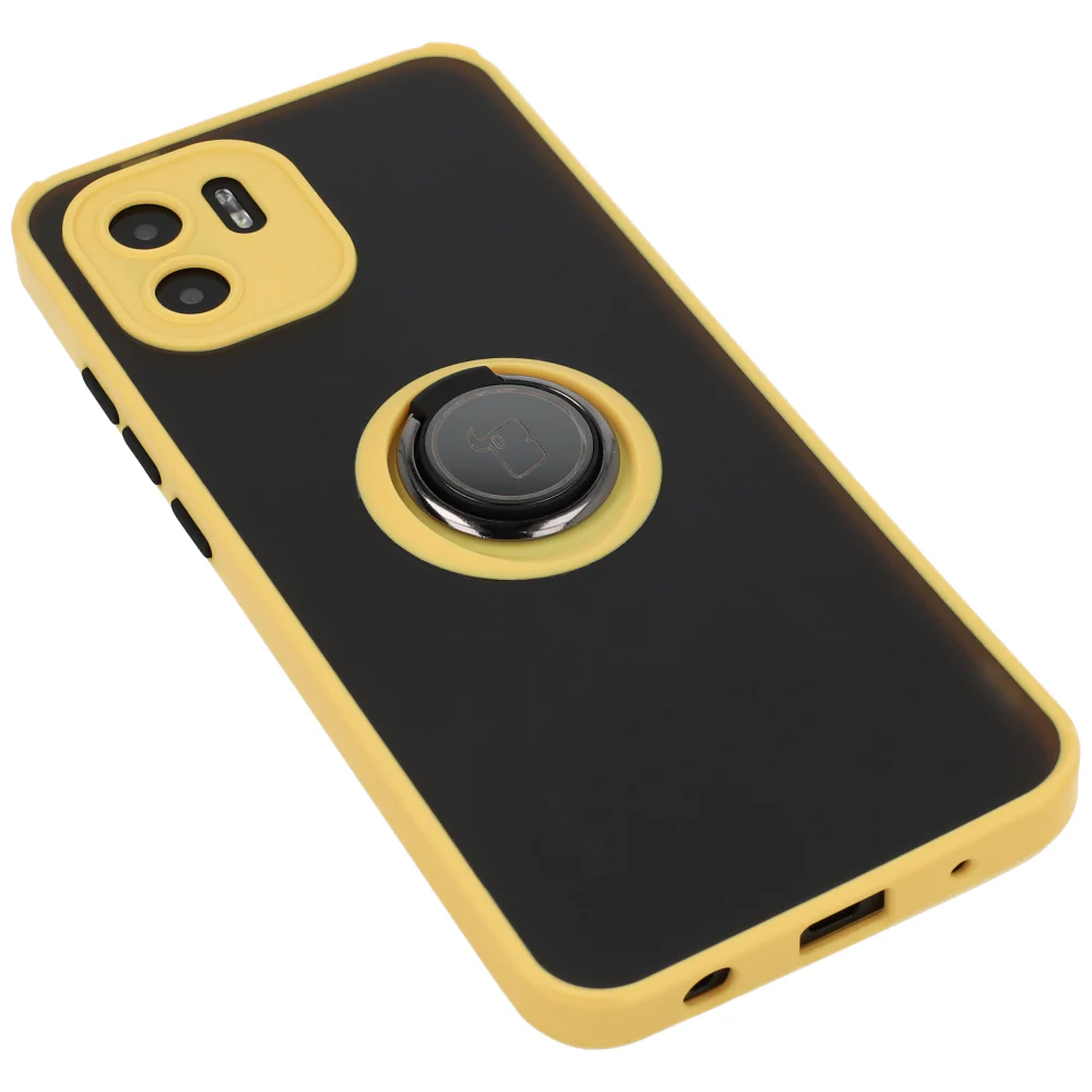 Handyhülle mit Fingergriff für Xiaomi Redmi A1, Bizon Case Hybrid Ring, getönt mit gelbem Rahmen - Image 5