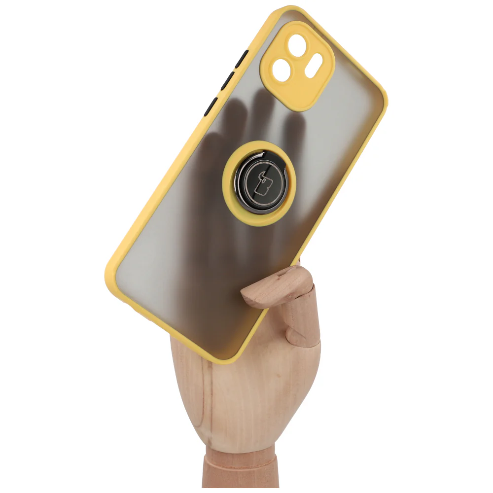 Handyhülle mit Fingergriff für Xiaomi Redmi A1, Bizon Case Hybrid Ring, getönt mit gelbem Rahmen - Image 7