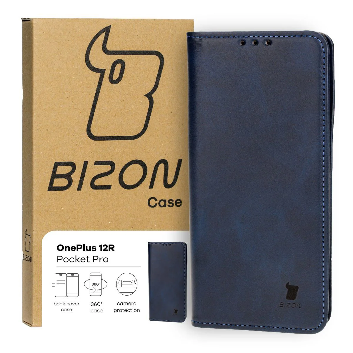 Handyhülle mit Klappe für OnePlus 12R, Bizon Case Pocket Pro, Dunkelblau