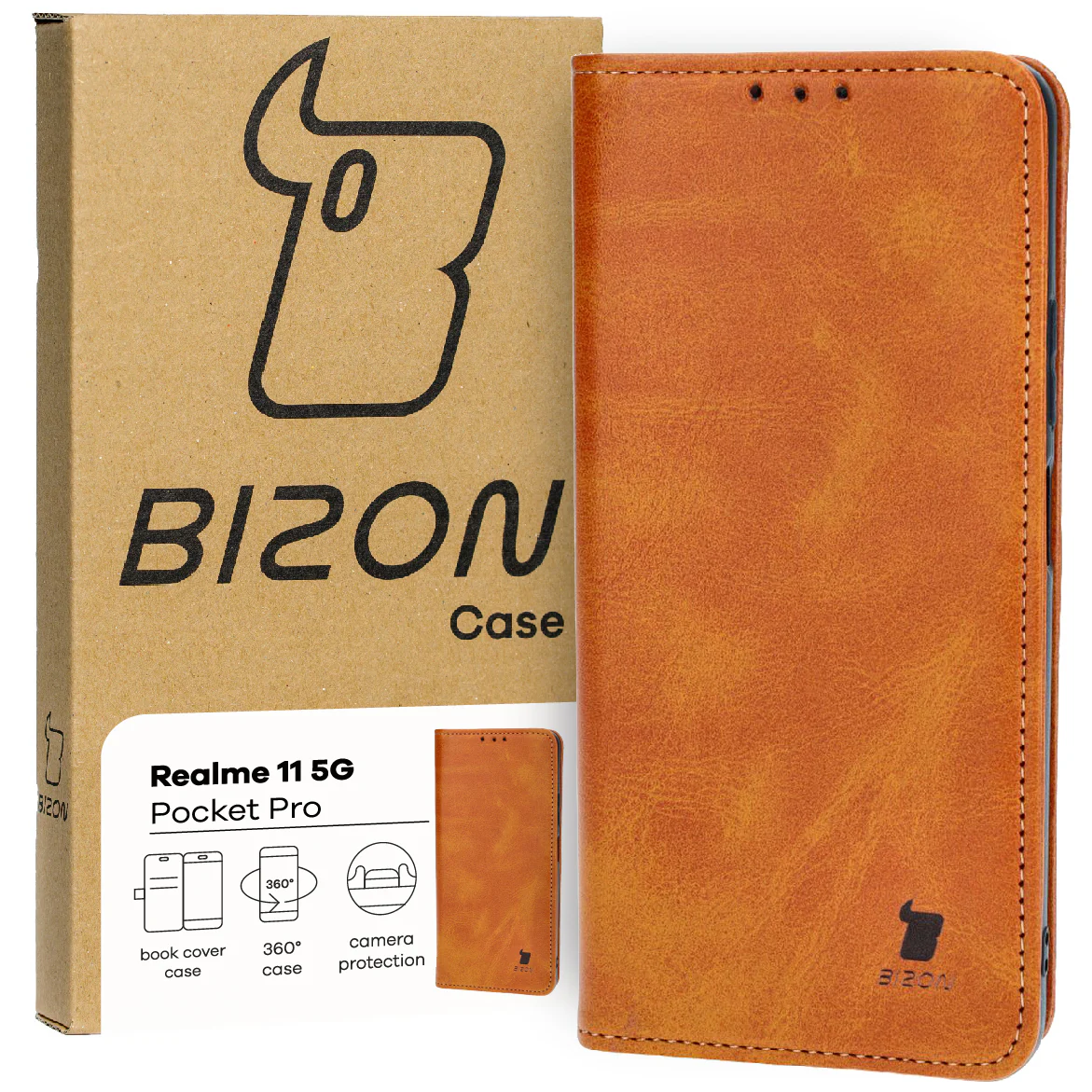 Handyhülle mit Klappe für Realme 11 5G, Bizon Case Pocket Pro, Braun