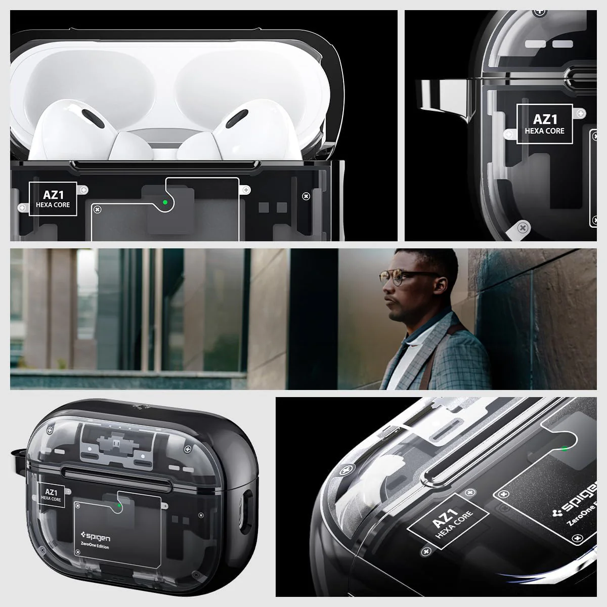 Schutzhülle für Apple AirPods Pro 2, Spigen Ultra Hybrid, Rauchfarben-Grau (Zero One) - Image 11