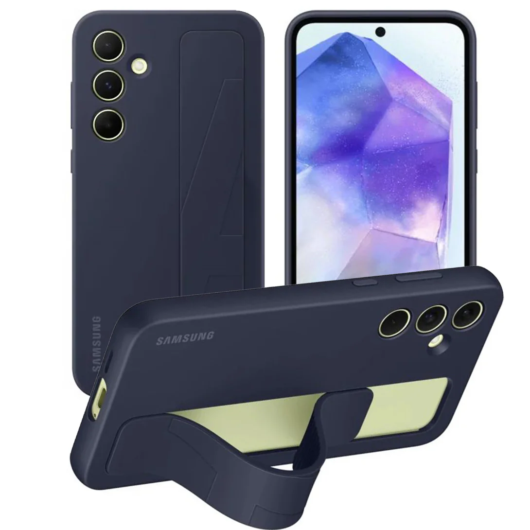 Schutzhülle für Galaxy A55, Samsung Silicone Standing Grip Case, Dunkelblau