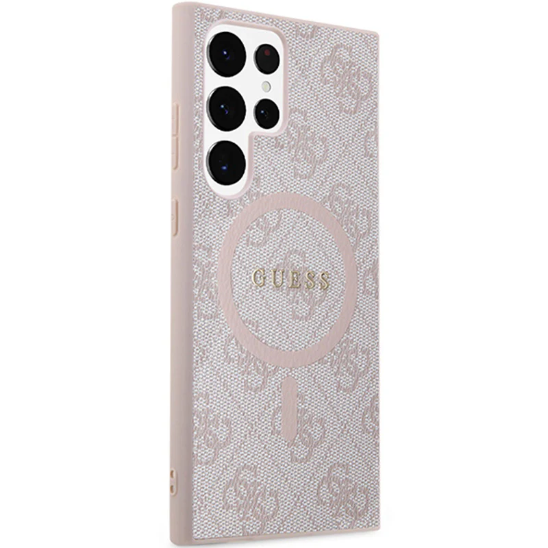 Schutzhülle für Galaxy S24 Ultra, Guess Hardcase 4G Leather Metal Logo für MagSafe, Rosa - Image 4