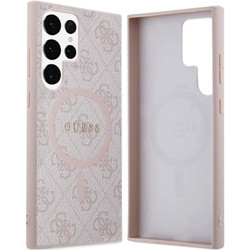 Schutzhülle für Galaxy S24 Ultra, Guess Hardcase 4G Leather Metal Logo für MagSafe, Rosa - Image 8
